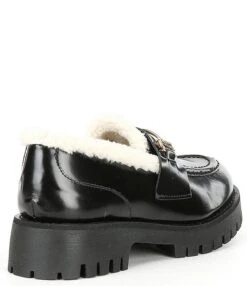 Steve Madden Lando-F Leather Bit Buckle Shearling Platform Loafers