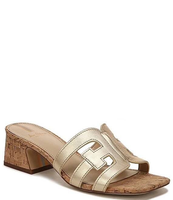 Sam Edelman Winslow Metallic Leather Double E Cork Block Heel Slide Sandals 8 Sam Edelman Winslow Metallic Leather Double E Cork Block Heel Slide Sandals - Afbeelding 6