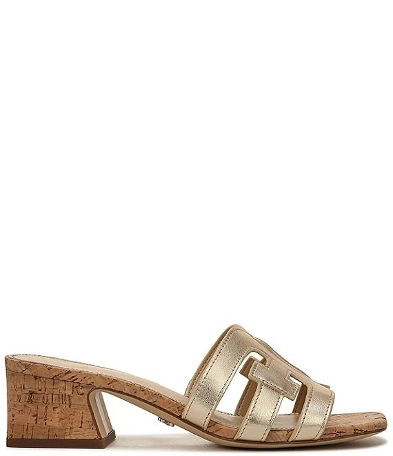 Sam Edelman Winslow Metallic Leather Double E Cork Block Heel Slide Sandals 3 Sam Edelman Winslow Metallic Leather Double E Cork Block Heel Slide Sandals