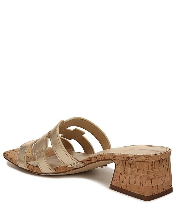 Sam Edelman Winslow Metallic Leather Double E Cork Block Heel Slide Sandals 5 Sam Edelman Winslow Metallic Leather Double E Cork Block Heel Slide Sandals - Afbeelding 3