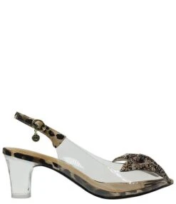 J. Renee Ramillo Clear Vinyl Leopard Print Rhinestone Bow Peep Toe Slingback Pumps