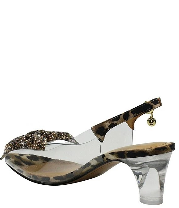 J. Renee Ramillo Clear Vinyl Leopard Print Rhinestone Bow Peep Toe Slingback Pumps 8 J. Renee Ramillo Clear Vinyl Leopard Print Rhinestone Bow Peep Toe Slingback Pumps - Afbeelding 6