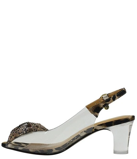 J. Renee Ramillo Clear Vinyl Leopard Print Rhinestone Bow Peep Toe Slingback Pumps 4 J. Renee Ramillo Clear Vinyl Leopard Print Rhinestone Bow Peep Toe Slingback Pumps - Afbeelding 2