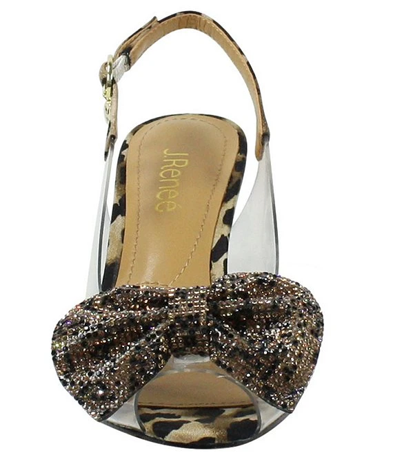 J. Renee Ramillo Clear Vinyl Leopard Print Rhinestone Bow Peep Toe Slingback Pumps 5 J. Renee Ramillo Clear Vinyl Leopard Print Rhinestone Bow Peep Toe Slingback Pumps - Afbeelding 3