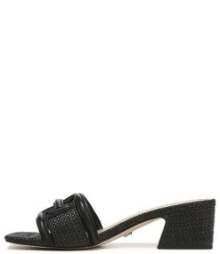 Sam Edelman Waylon Leather And Raffia Double E Detail Slide Sandals