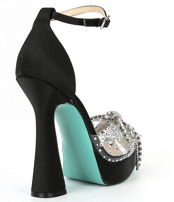 Blue By Betsey Johnson Cher Satin Rhinestone Bow Platform Pumps 8 Blue By Betsey Johnson Cher Satin Rhinestone Bow Platform Pumps - Afbeelding 6