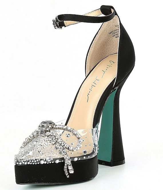 Blue By Betsey Johnson Cher Satin Rhinestone Bow Platform Pumps 5 Blue By Betsey Johnson Cher Satin Rhinestone Bow Platform Pumps - Afbeelding 3