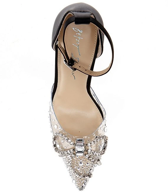 Blue By Betsey Johnson Cher Satin Rhinestone Bow Platform Pumps 4 Blue By Betsey Johnson Cher Satin Rhinestone Bow Platform Pumps - Afbeelding 2
