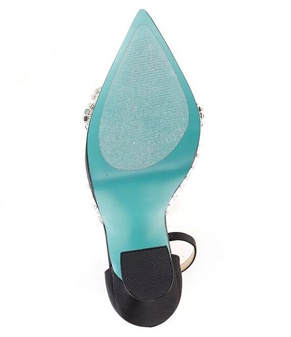 Blue By Betsey Johnson Cher Satin Rhinestone Bow Platform Pumps 6 Blue By Betsey Johnson Cher Satin Rhinestone Bow Platform Pumps - Afbeelding 4