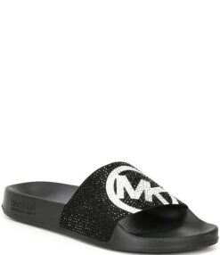 MICHAEL Michael Kors Gilmore Rhinestone MK Logo Pool Slides -Hummel Winkel 00000000 zi 2e4affb1 36c9 452c 9888 198e7ce44e42