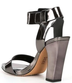 DKNY Terah Patent Metallic Leather Block Heel Dress Sandals
