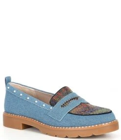 Betsey Johnson Hallie Denim Plaid Rhinestone Loafers -Hummel Winkel 00000000 zi 620679fc d45e 4f78 85bd a275e38a2e20