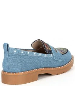 Betsey Johnson Hallie Denim Plaid Rhinestone Loafers -Hummel Winkel 00000000 zi 620679fc d45e 4f78 85bd a275e38a2e20 01 ai