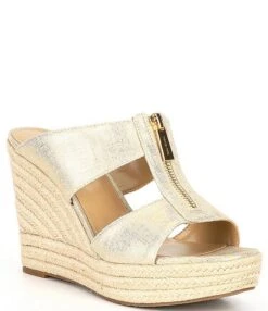 Michael Kors Bradley Metallic Linen Zip Espadrille Platform Wedge Sandals -Hummel Winkel 00000000 zi 8736cf98 cfd3 4185 bb64 06db8836072a