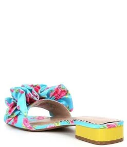 Betsey Johnson Alivia Floral Print Ruched Slides