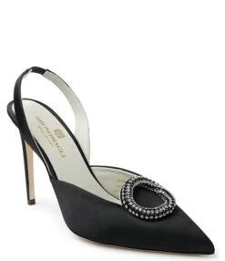 Bruno Magli Desiree Satin Crystal Ornament Slingback Pumps