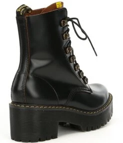 Dr. Martens Leona Smooth Leather Chunky Lug Sole Platform Heel Combat Boots
