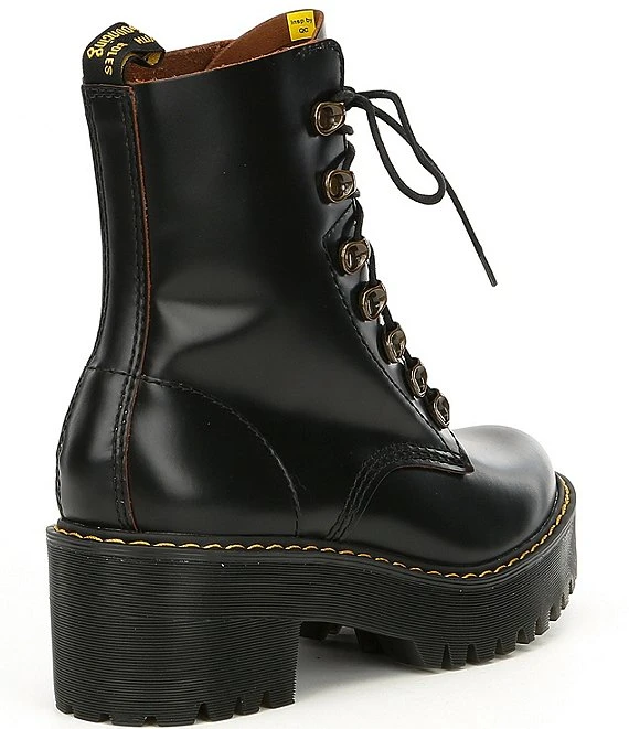 Dr. Martens Leona Smooth Leather Chunky Lug Sole Platform Heel Combat Boots 3 Dr. Martens Leona Smooth Leather Chunky Lug Sole Platform Heel Combat Boots