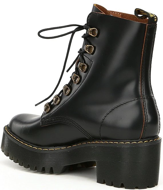Dr. Martens Leona Smooth Leather Chunky Lug Sole Platform Heel Combat Boots 5 Dr. Martens Leona Smooth Leather Chunky Lug Sole Platform Heel Combat Boots - Afbeelding 3