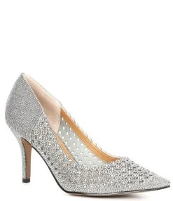 J. Renee Sesily Dance Glitter Fabric Rhinestone Cutout Pointed Toe Pumps