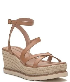 Lucky Brand Carolie Espadrille Leather Platform Wedge Sandals