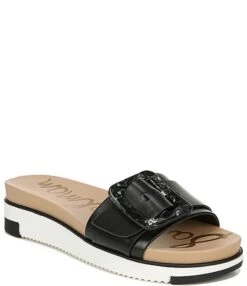 Sam Edelman Ariane Leather Tortoise Buckle Platform Slide Sandals