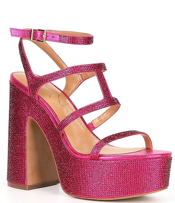 Jessica Simpson Meitini Rhinestone Caged Platform Dress Sandals 6 Jessica Simpson Meitini Rhinestone Caged Platform Dress Sandals - Afbeelding 4