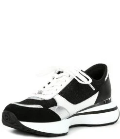 Michael Kors Flynn Trainer Glitter Fabric Leather Platform Sneakers