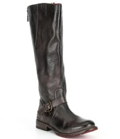 Bed Stu Glaye Buckle Detail Tall Leather Block Heel Riding Boots