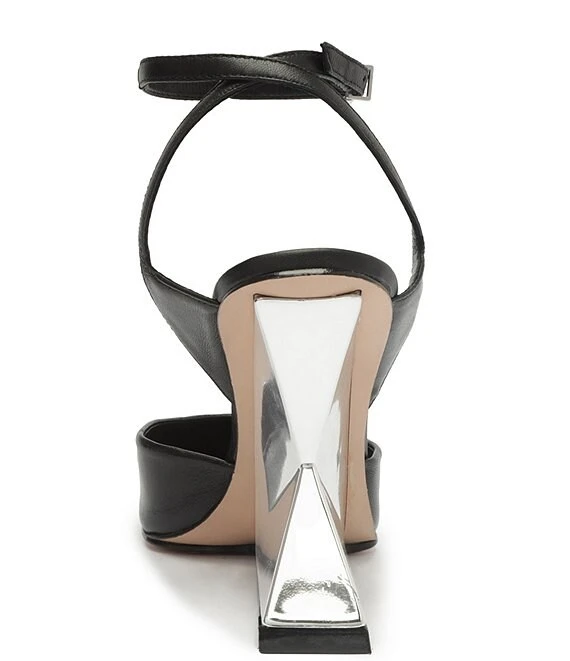 Schutz Janice Leather Pointed Toe Ankle Strap Metal Architectural Wedge Pumps 3 Schutz Janice Leather Pointed Toe Ankle Strap Metal Architectural Wedge Pumps