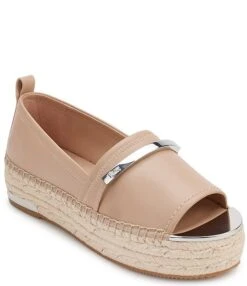 DKNY Myrene Leather Peep Toe Espadrille Platform Slip-Ons
