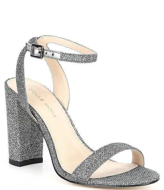 Pelle Moda Brynn Shimmer Fabric Ankle Strap Block Heel Dress Sandals 4 Pelle Moda Brynn Shimmer Fabric Ankle Strap Block Heel Dress Sandals - Afbeelding 2