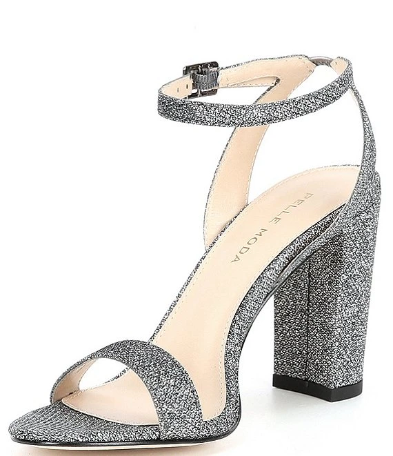 Pelle Moda Brynn Shimmer Fabric Ankle Strap Block Heel Dress Sandals 5 Pelle Moda Brynn Shimmer Fabric Ankle Strap Block Heel Dress Sandals - Afbeelding 3