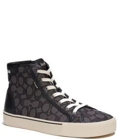 COACH Men's Skate Leather Signature Jacquard Retro Hi-Top Sneakers
