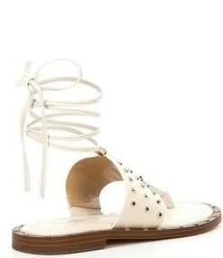 Michael Kors Jagger Studded Leather Ankle Tie Flat Thong Sandals