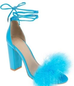 BCBGeneration Biny Feather Pom Ankle Tie Dress Sandals