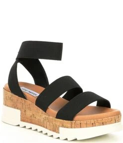 Steve Madden Bandi Elastic Cork Platform Wedge Sandals -Hummel Winkel 05515877 zi black