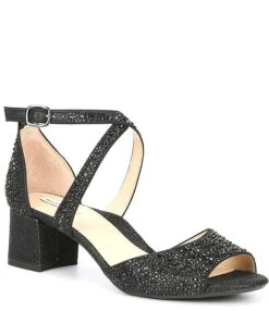 Alex Marie Seyland Rhinestone Cross Strap Ankle Strap Block Heel Sandals -Hummel Winkel 05882964 zi black