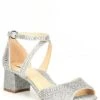 Alex Marie Seyland Rhinestone Cross Strap Ankle Strap Block Heel Sandals -Hummel Winkel 05882964 zi silver