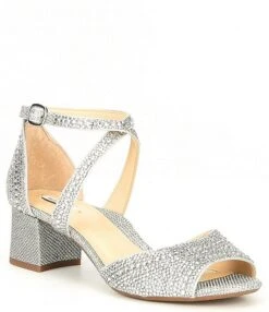 Alex Marie Seyland Rhinestone Cross Strap Ankle Strap Block Heel Sandals