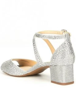 Alex Marie Seyland Rhinestone Cross Strap Ankle Strap Block Heel Sandals -Hummel Winkel 05882964 zi silver 02 ai