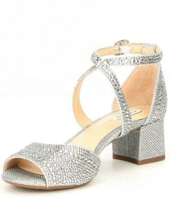 Alex Marie Seyland Rhinestone Cross Strap Ankle Strap Block Heel Sandals -Hummel Winkel 05882964 zi silver 03 ai